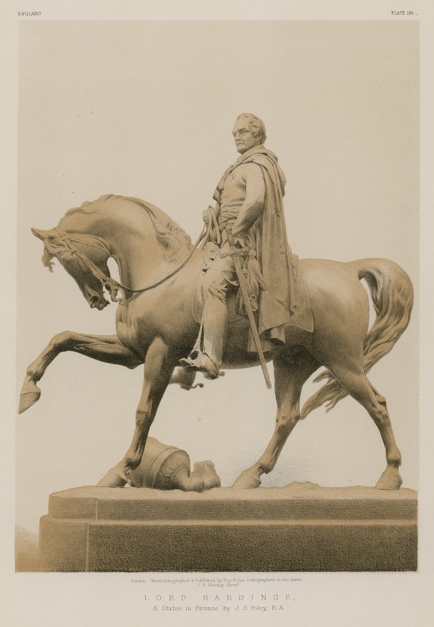 Lord Hardinge, en staty i brons av J H Foley, R A (chromolitho) av English School