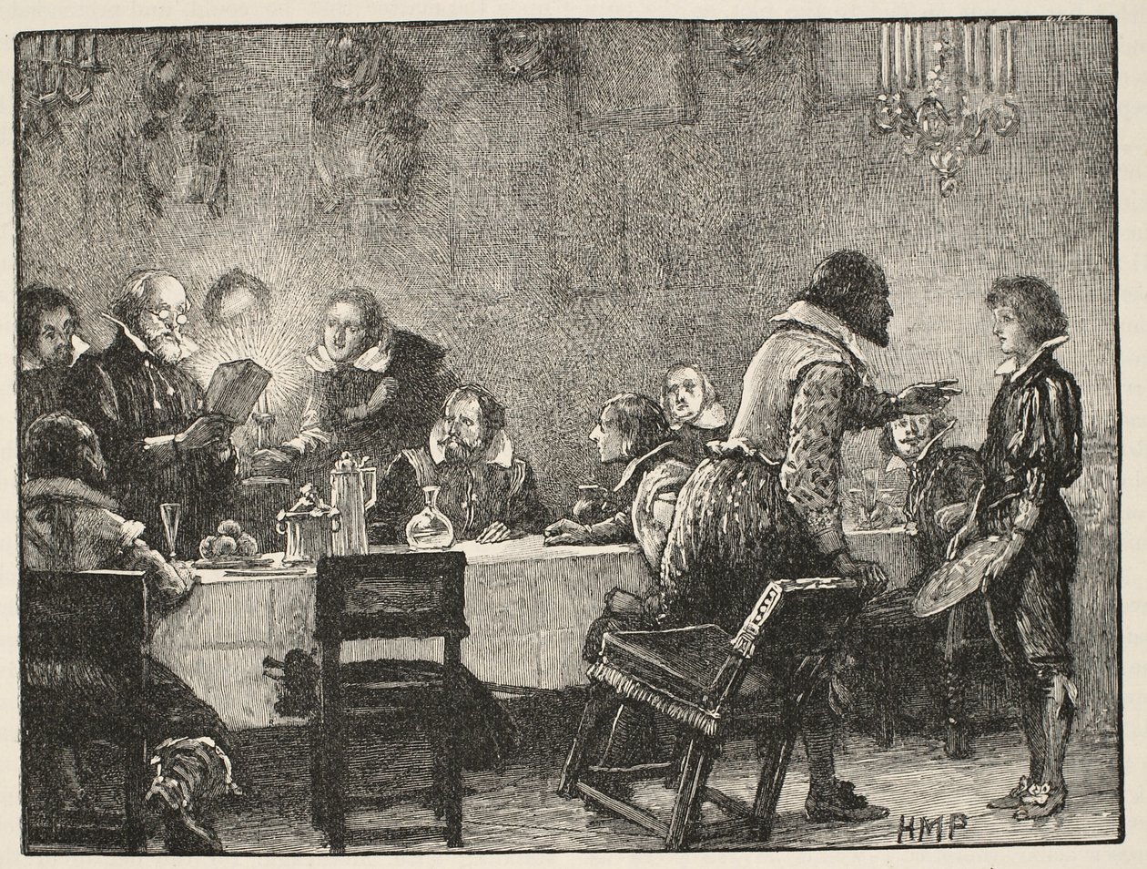 Lord Monteagle och varningsbrevet om Gunpowder Plot, illustration från Cassells Illustrated History of England (sepiafoto) av English School