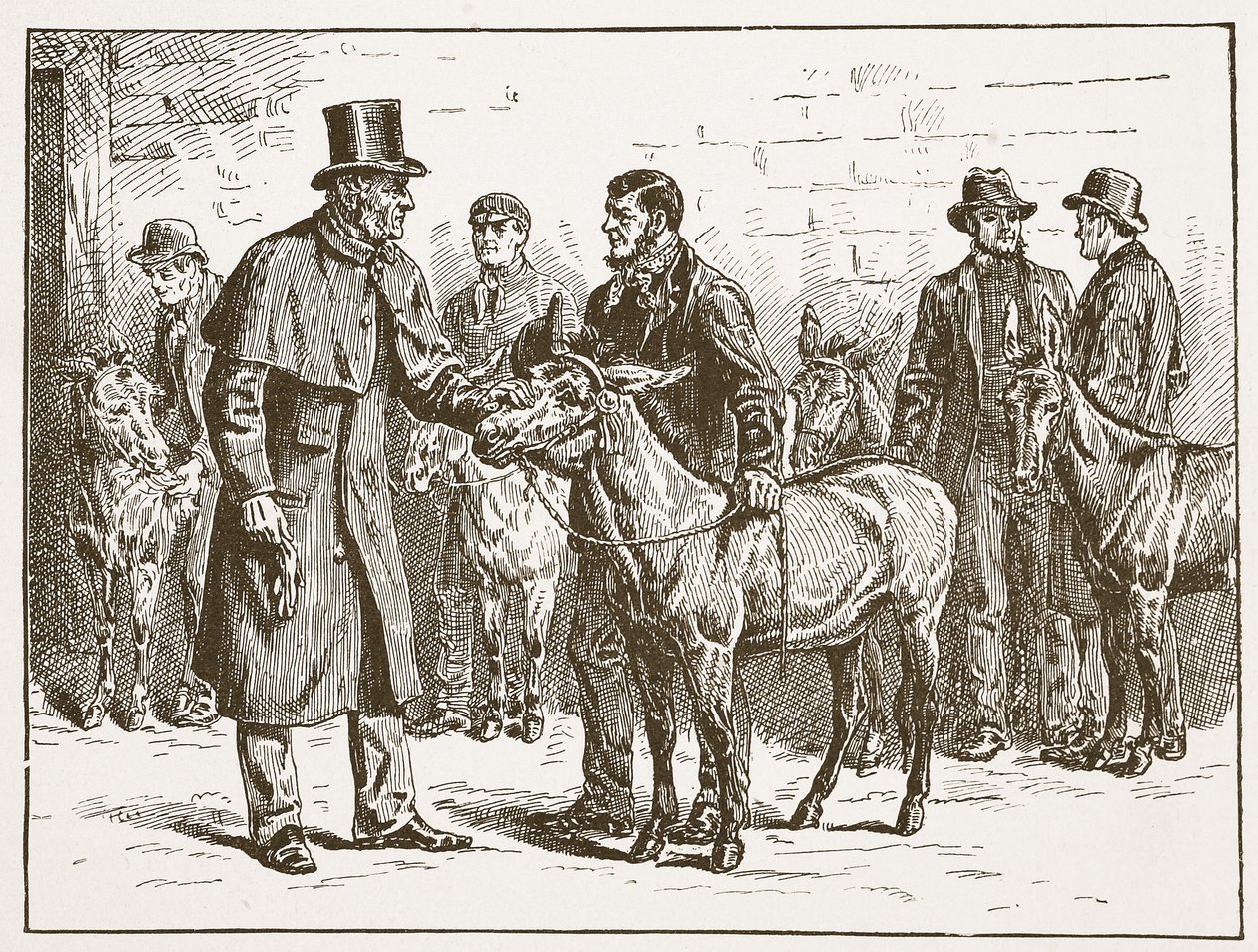 Lord Shaftesbury inspekterar en costermongers Donkey Show, illustration från The Church of England: A History for the People av H.D.M. Spence-Jones, pub. ca 1910 (sepiafoto) av English School