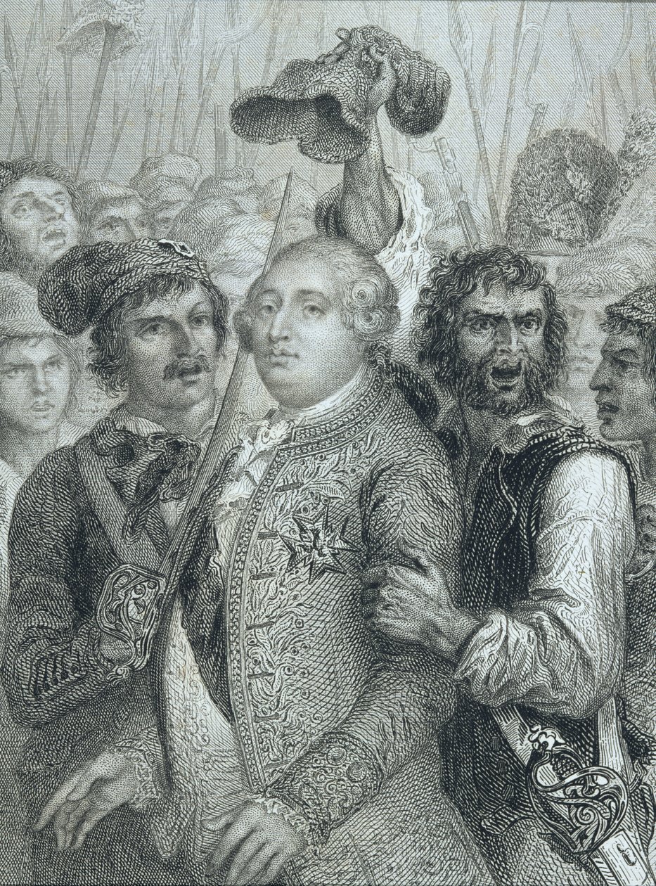 Ludvig XVI (1754-93), kung av Frankrike, tagen av folket från Tuileripalatset den 20 juni 1792 av English School