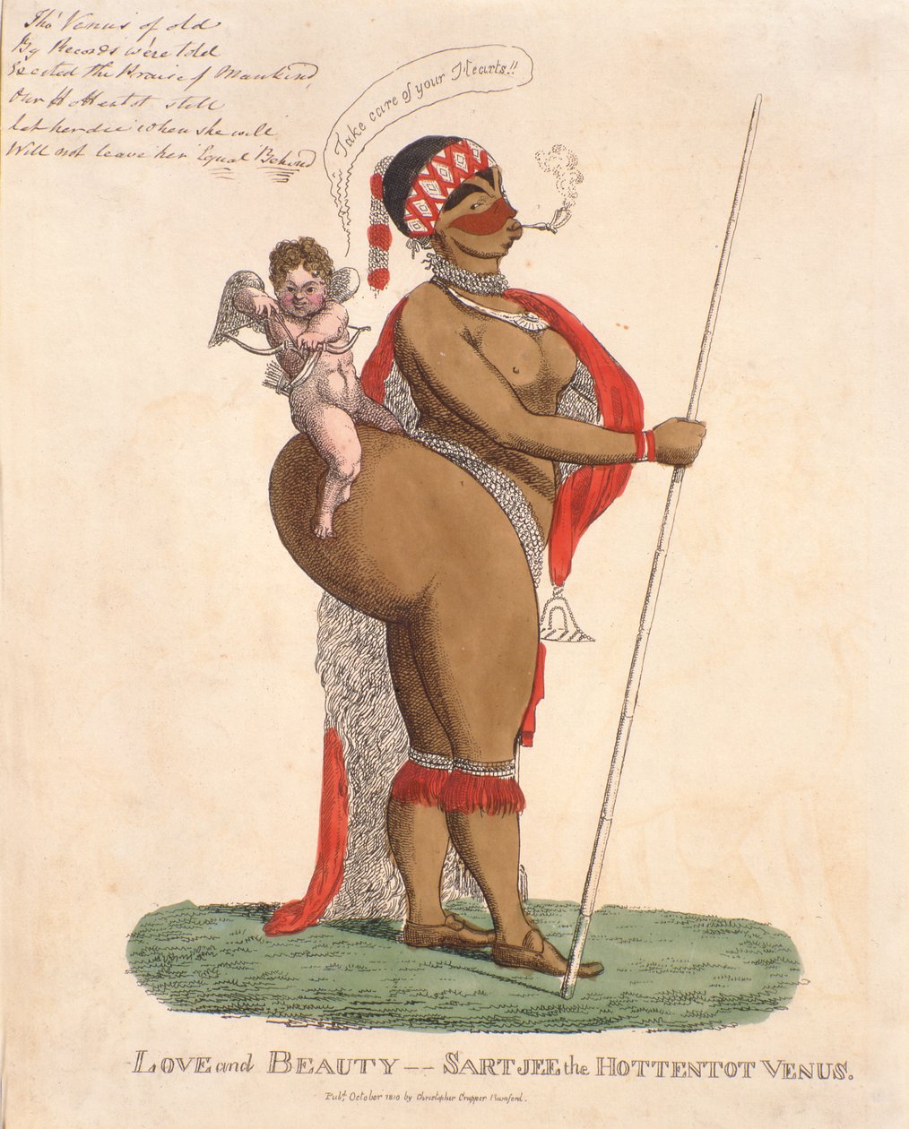 Kärlek och skönhet - Sartjee the Hottentot Venus, 1810 (handfärgad gravyr) av English School