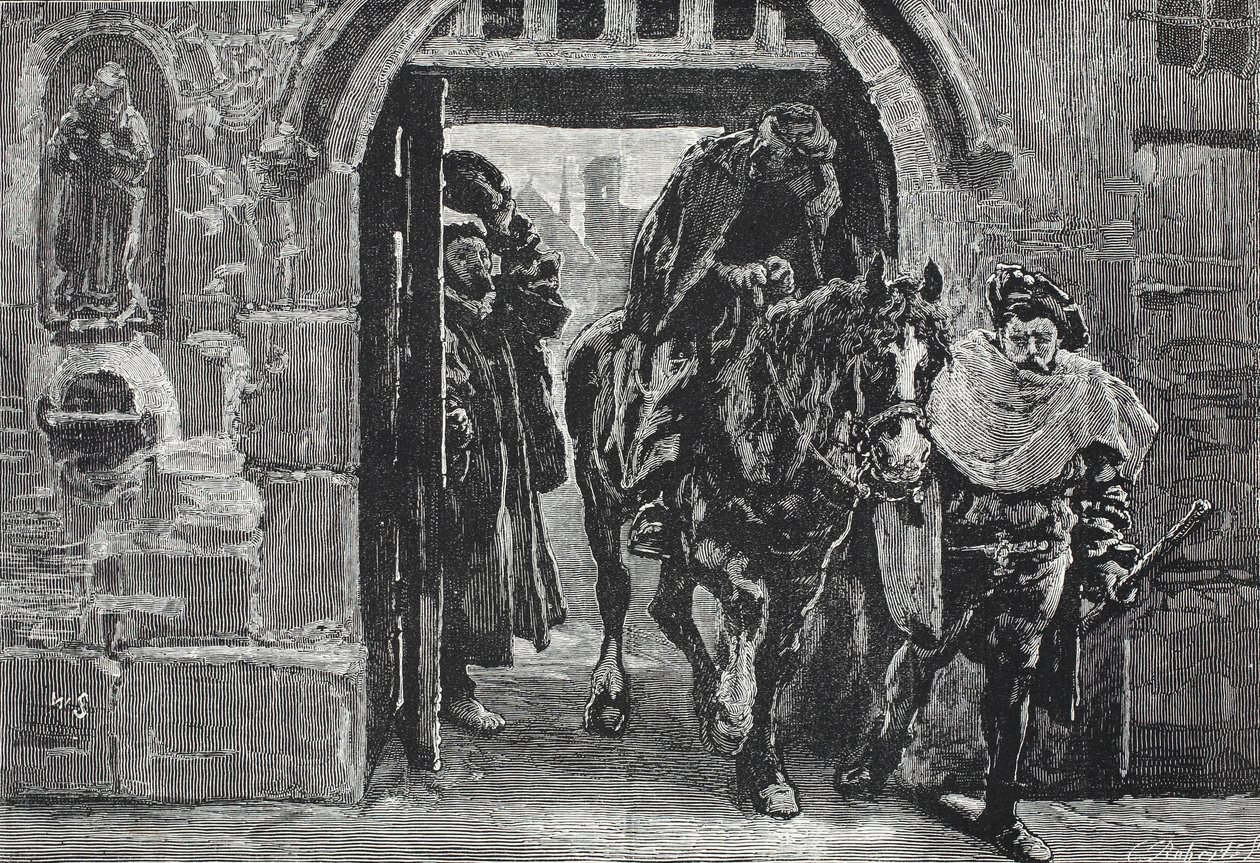 Luther flyr från Augsburg, illustration från The History of Protestantism av James Aitken Wylie (1808-1890), pub. 1878 av English School