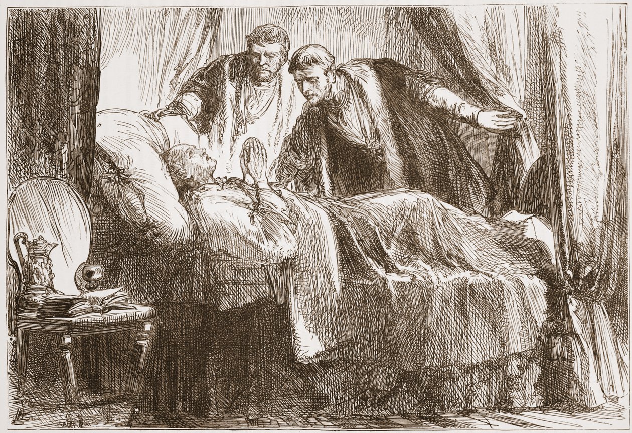 Luther på sin dödsbädd, illustration från The History of Protestantism av James Aitken Wylie (1808-1890), pub. 1878 av English School