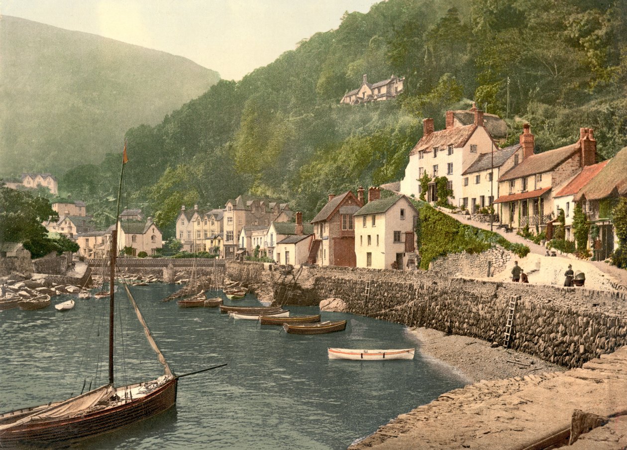 Lynmouth Harbor (handfärgat foto) av English School