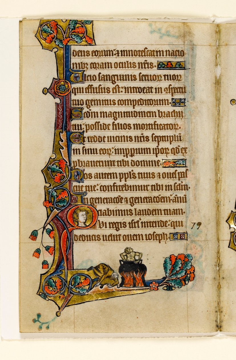MS 1-2005, fol. 116v: In the Cauldron, marginaldekoration från Macclesfield Psalter, Use of Sarum, East Anglia, c.1330 av English School