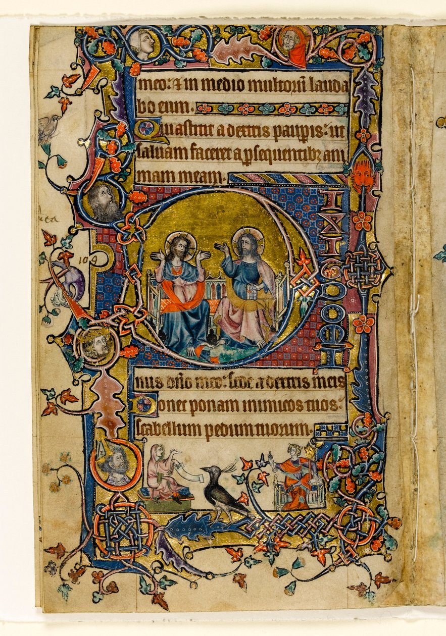 MS 1-2005, fol. 161v: Fadern och sonen, historisk initial från Macclesfield Psalter, Use of Sarum, East Anglia, ca 1330 av English School