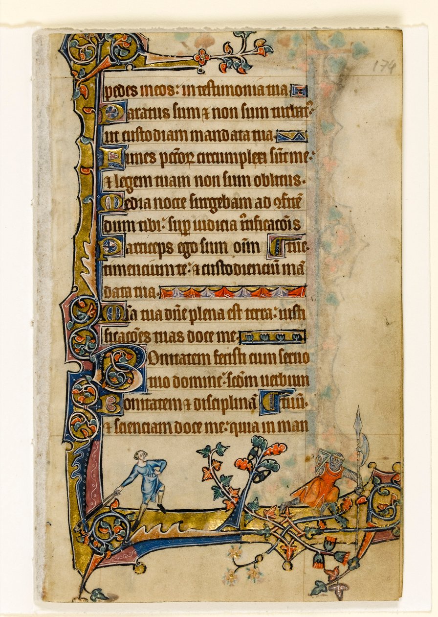 MS 1-2005, fol. 174r: David och Goliat, marginaldekoration från Macclesfield Psalter, Use of Sarum, East Anglia, ca 1330 av English School