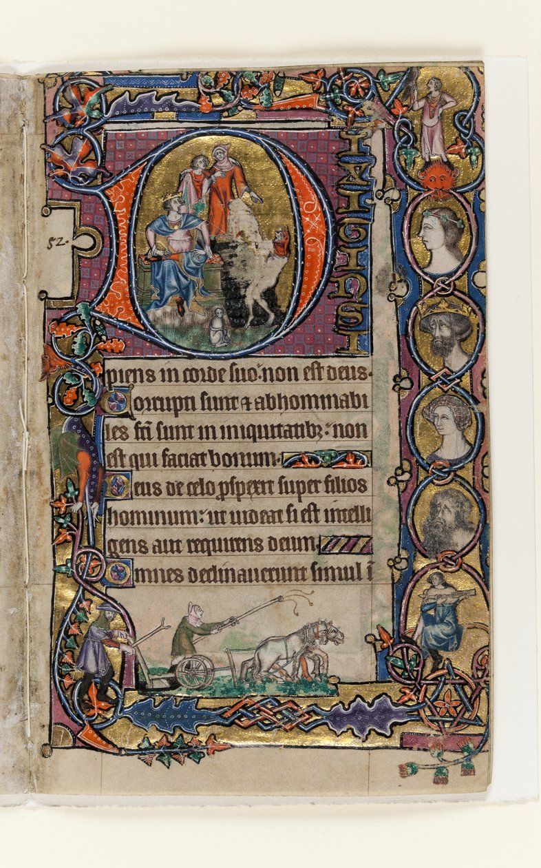 MS 1-2005, fol. 77r: David and the Fool, historisk initial från Macclesfield Psalter, Use of Sarum, East Anglia, ca 1330 av English School