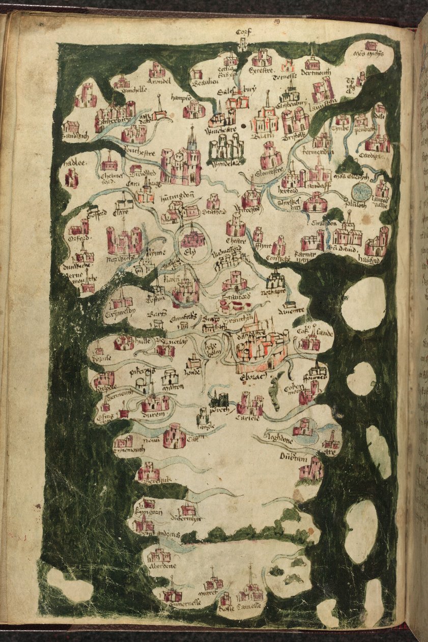 MS Harley 1808, f.9v Karta över England och Wales, från 