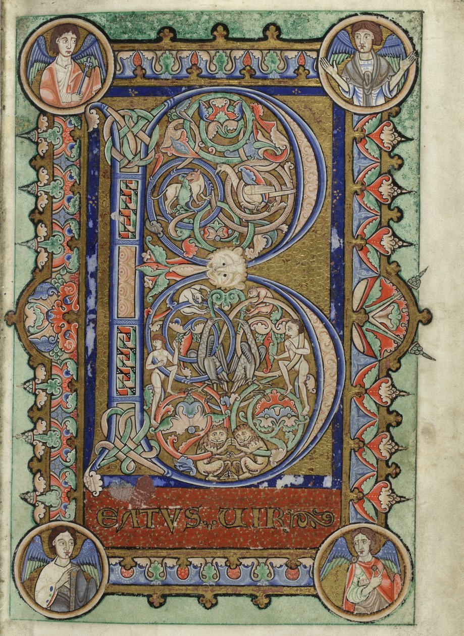 MS Hunter 229 f.22r från Hunterian Psalter, c.1170 (penna & bläck, och tempera på veläng) av English School