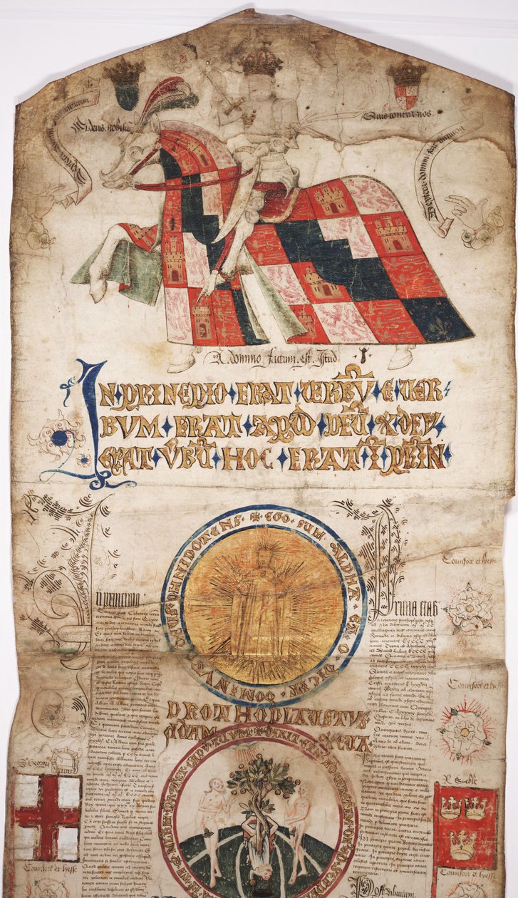 MS Lewis E 201 sektion 1, Chronicle of the History of the World from Creation to Woden, med en Genealogy of Edward IV, c.1461 (penna & bläck, tempera och guld på veläng) av English School