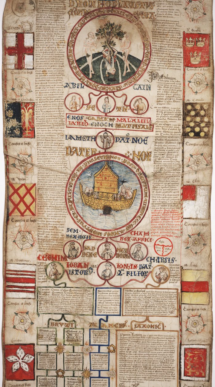 MS Lewis E 201 avsnitt 2, Chronicle of the History of the World from Creation to Woden, med en genealogi av Edward IV, c.1461 av English School