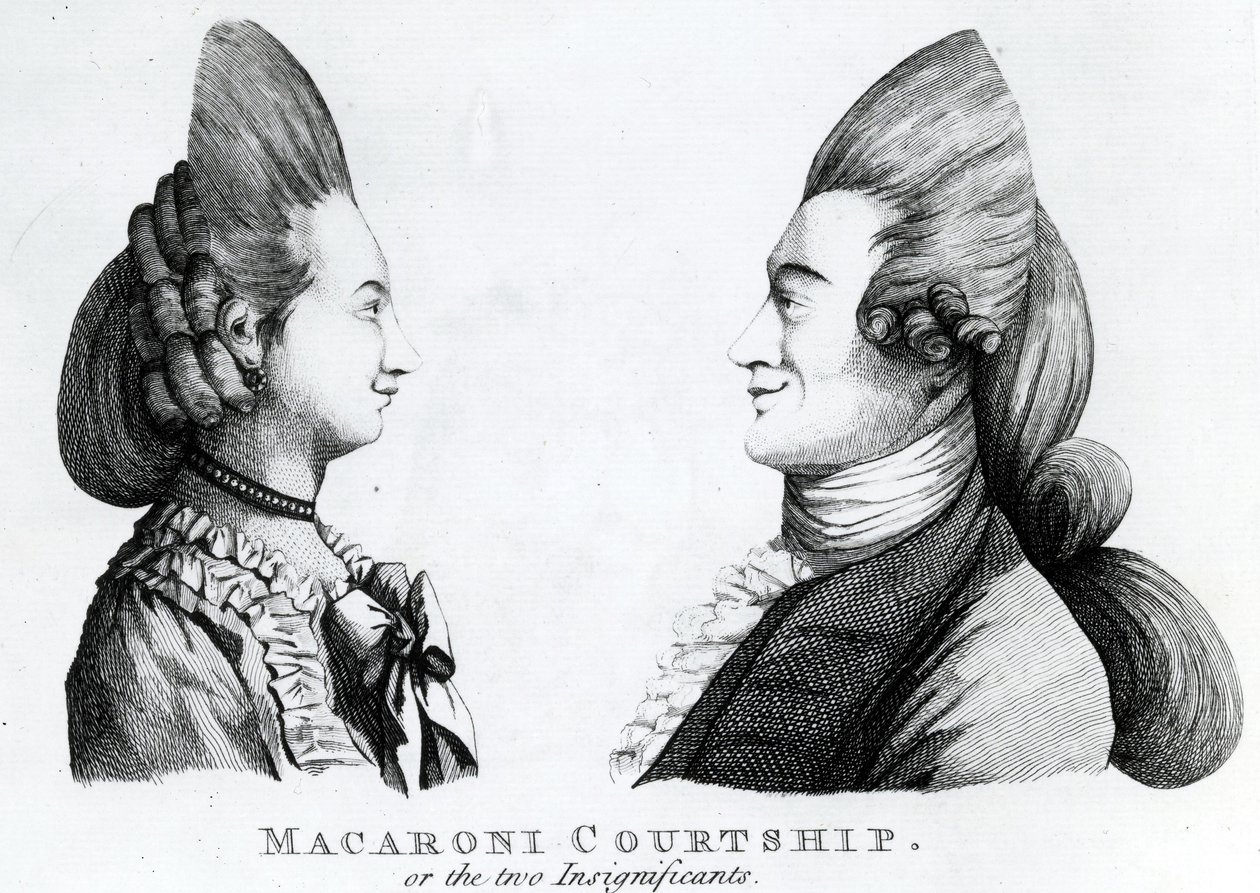 Macaroni Courtship, or the two insignificants, publicerad av M. Darly, 1772 (mezzotint) av English School