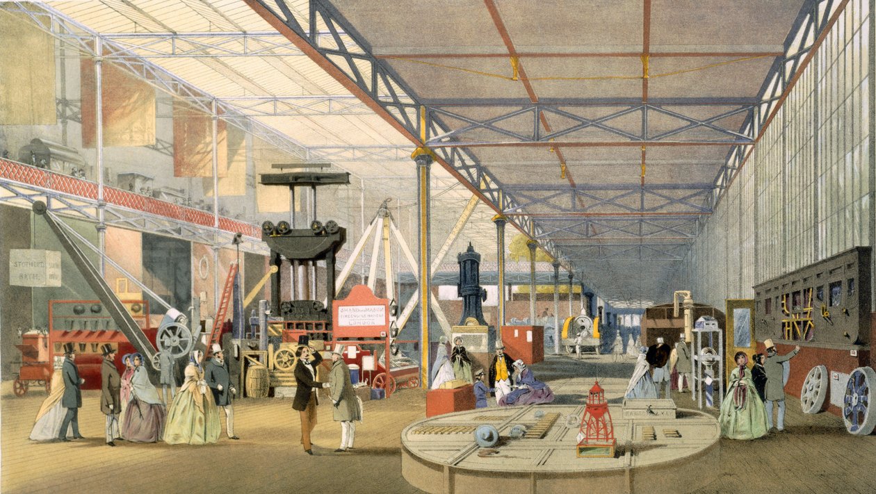 Machinery, från Dickinsons Comprehensive Pictures of the Great Exhibition of 1851 publicerad 1854, färglitografi av English School
