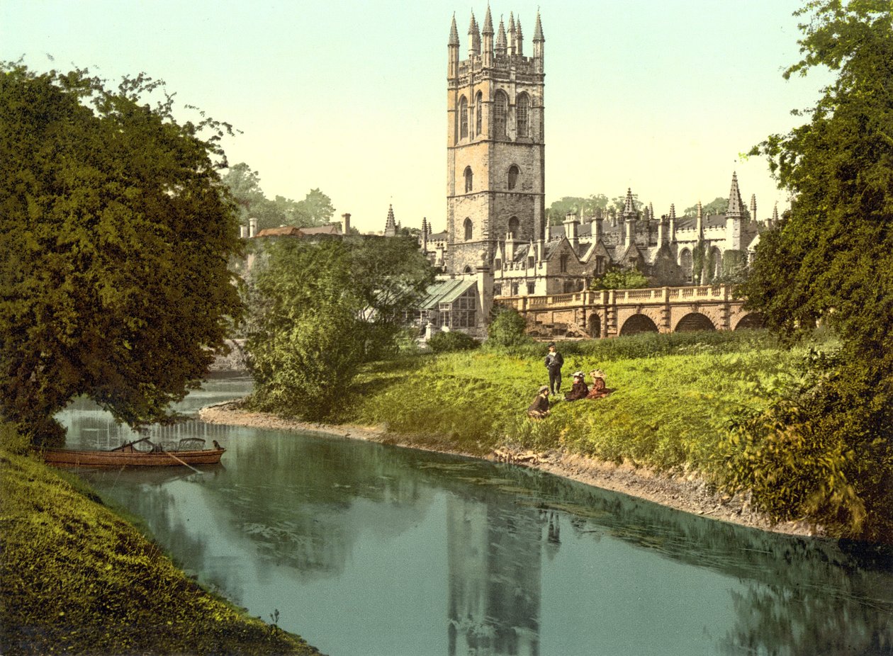 Magdalen Tower, Oxford (handfärgat foto) av English School