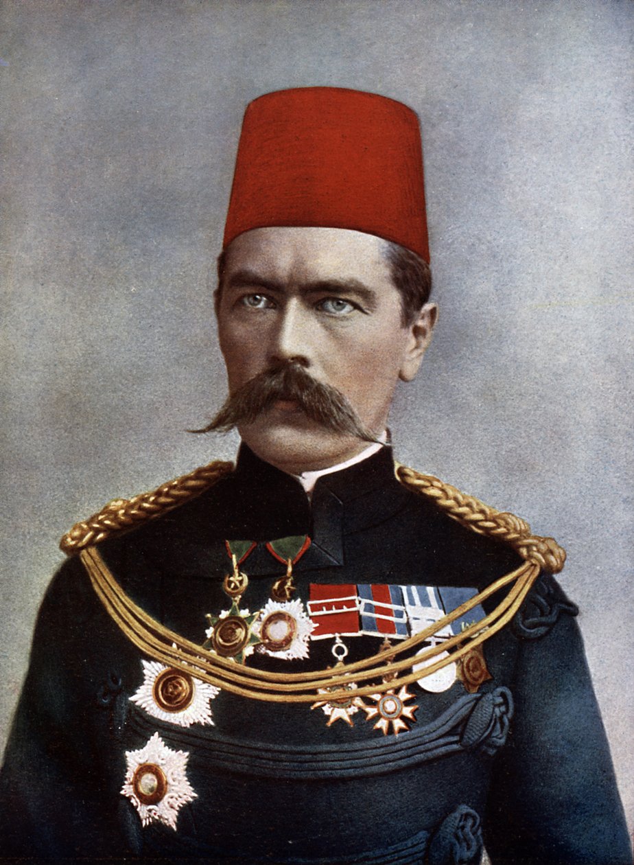 Generalmajor Lord Horatio Herbert Kitchener (1850-1916) från Khartoum och Broome, illustration från "Celebrities of the Army" av Charles N. Robinson, publicerad 1900 (lito i färg) av English School