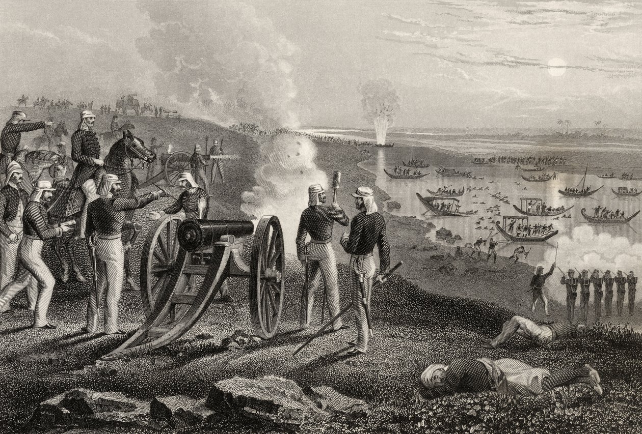 Major Eyre körde Oude-rebellerna från Allahabad 1857, från "The History of the Indian Mytery" publicerad 1858 av English School