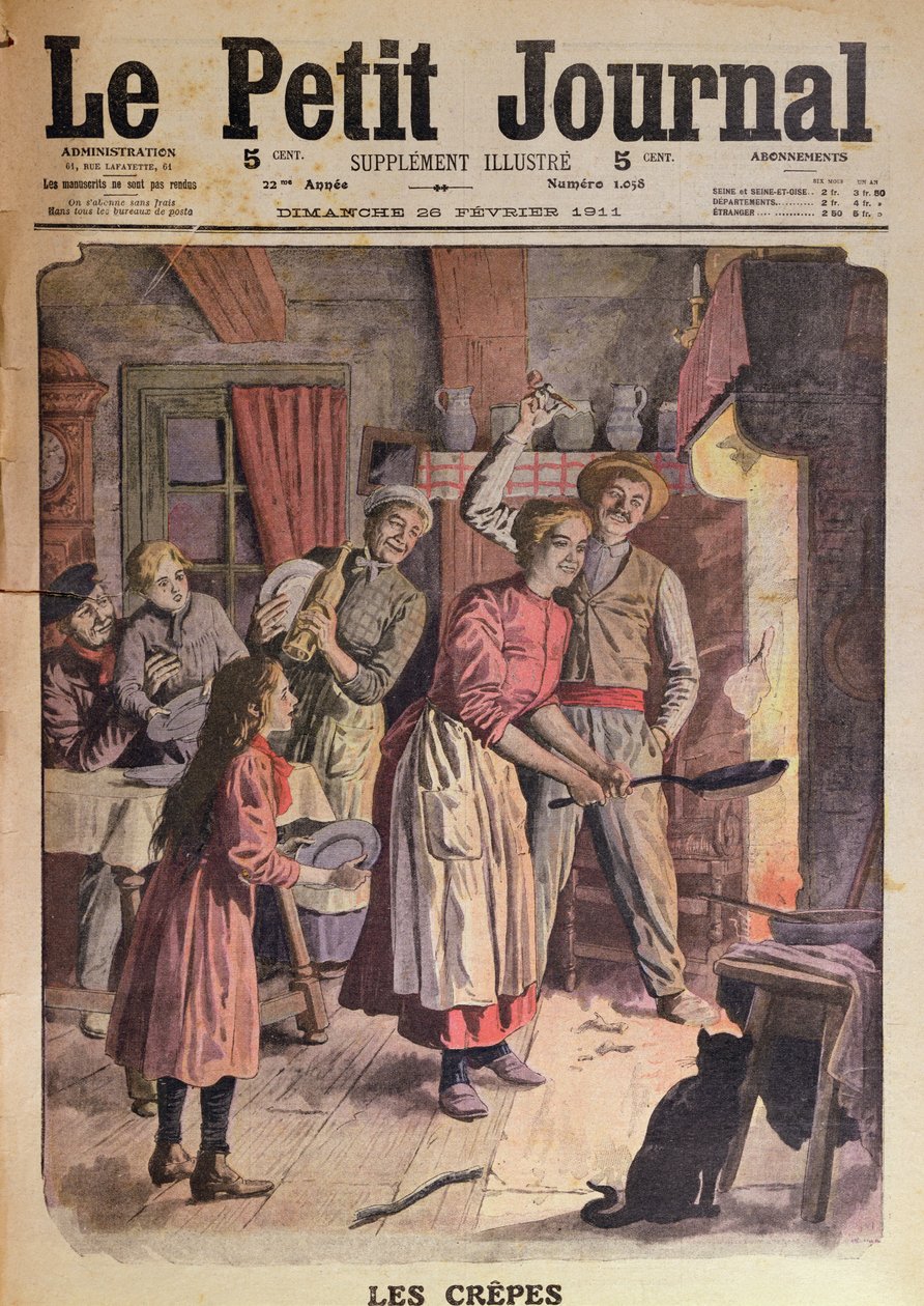 Att göra pannkakor, illustration från Le Petit Journal, 26 februari 1911 av English School
