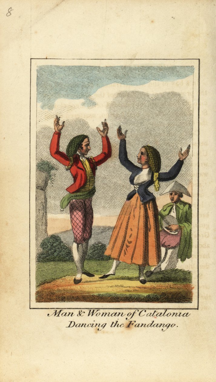 Man och kvinna från Katalonien som dansar fandango av English School