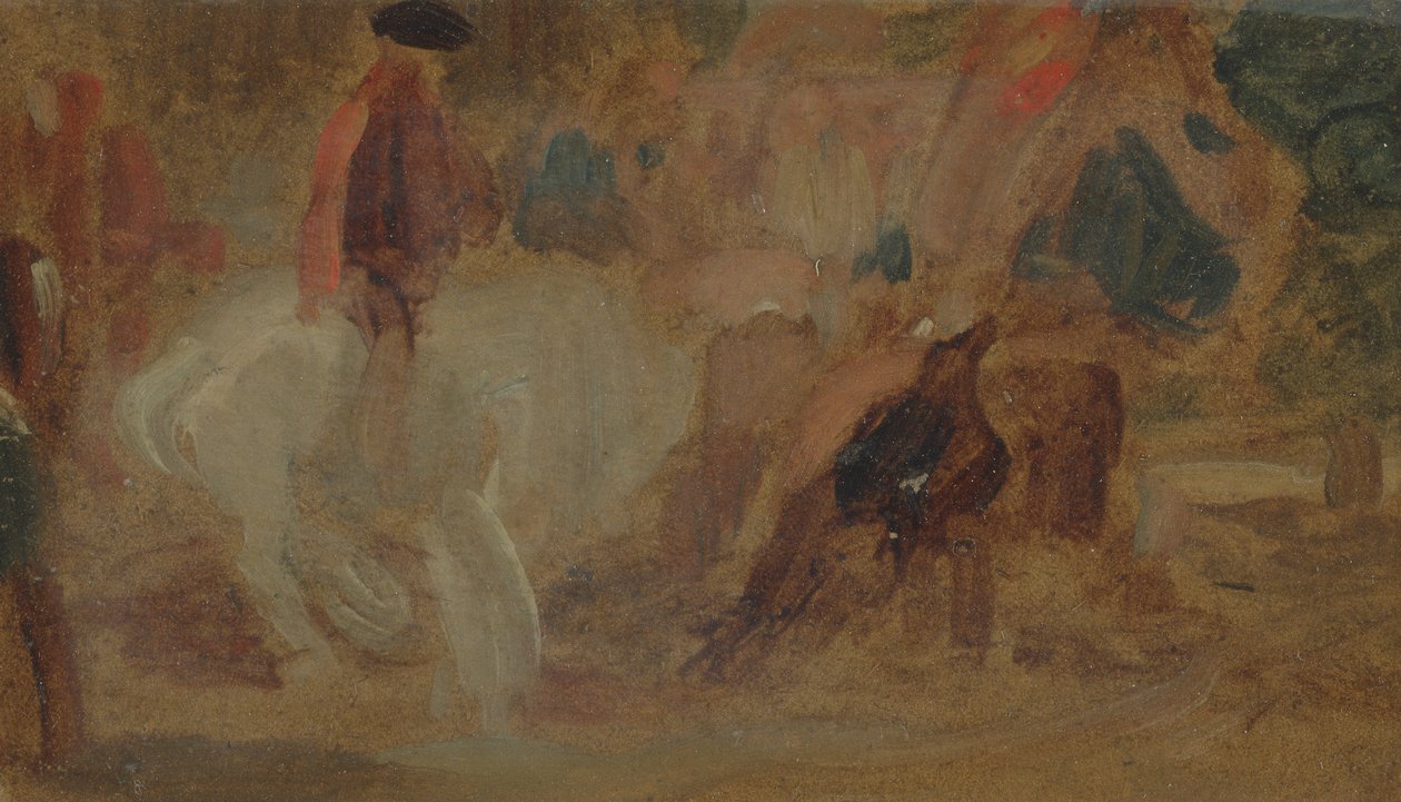 Man on a White Horse som tidigare tillskrivits J.M.W. Turner (1775-1851) och även tillskriven Peter de Wint (1784-1849) (olja på papper) av English School
