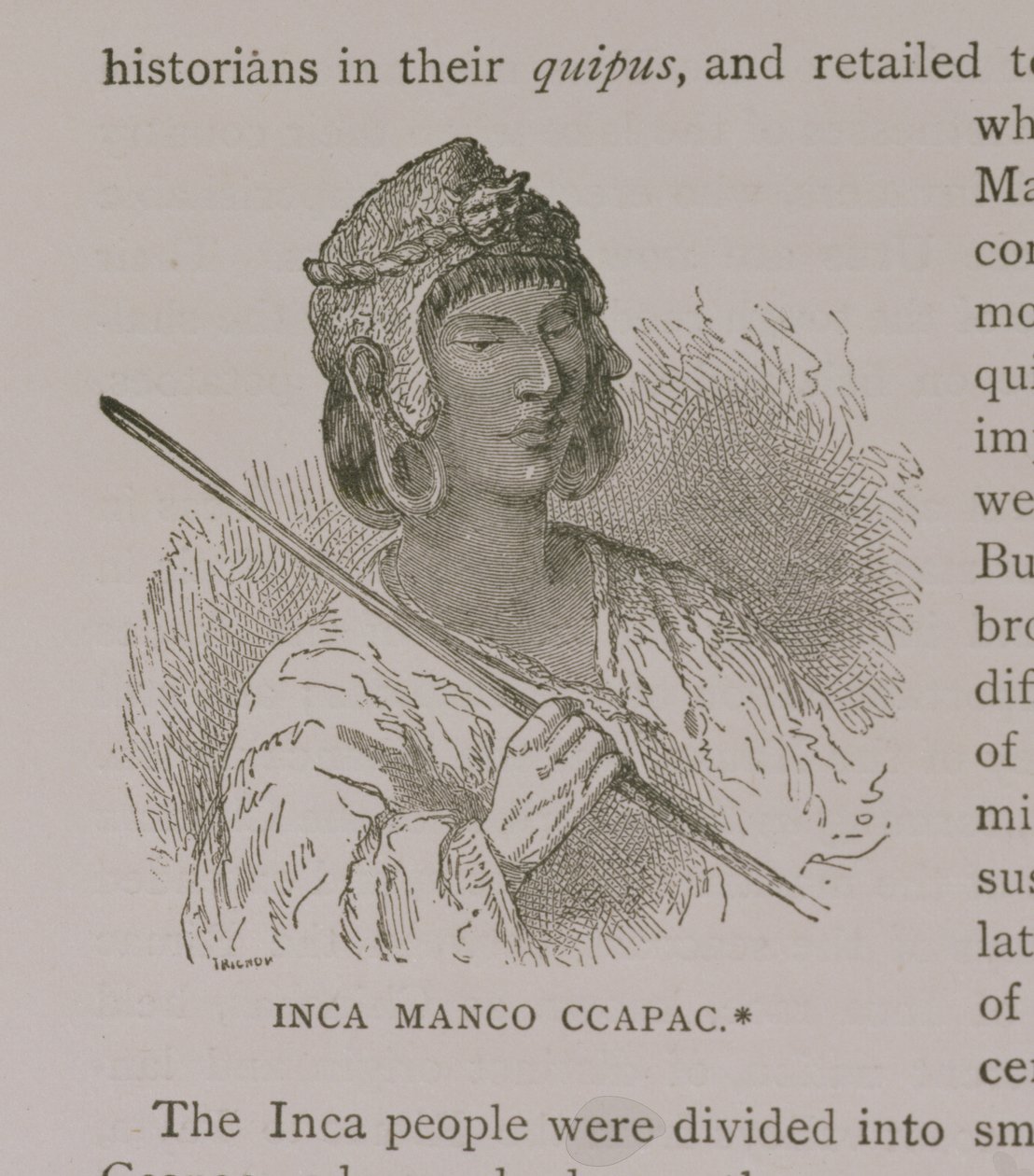 Manco Capac (ca 1200 e.Kr.), från "Narrative and Critical History of America", publicerad 1889 (gravyr). av English School