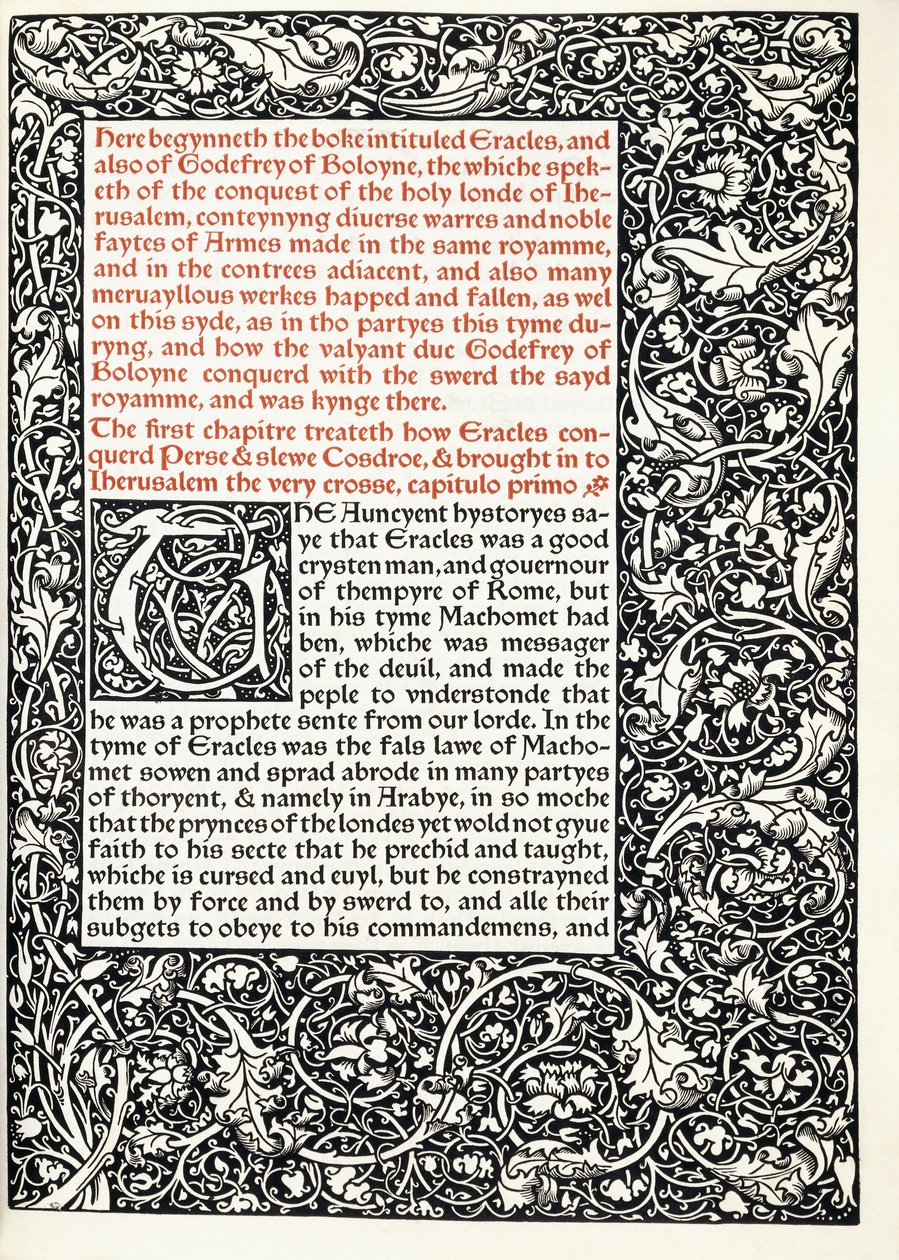 Manuskript med historisk initial "G" och hel sidkant, 1893 av English School