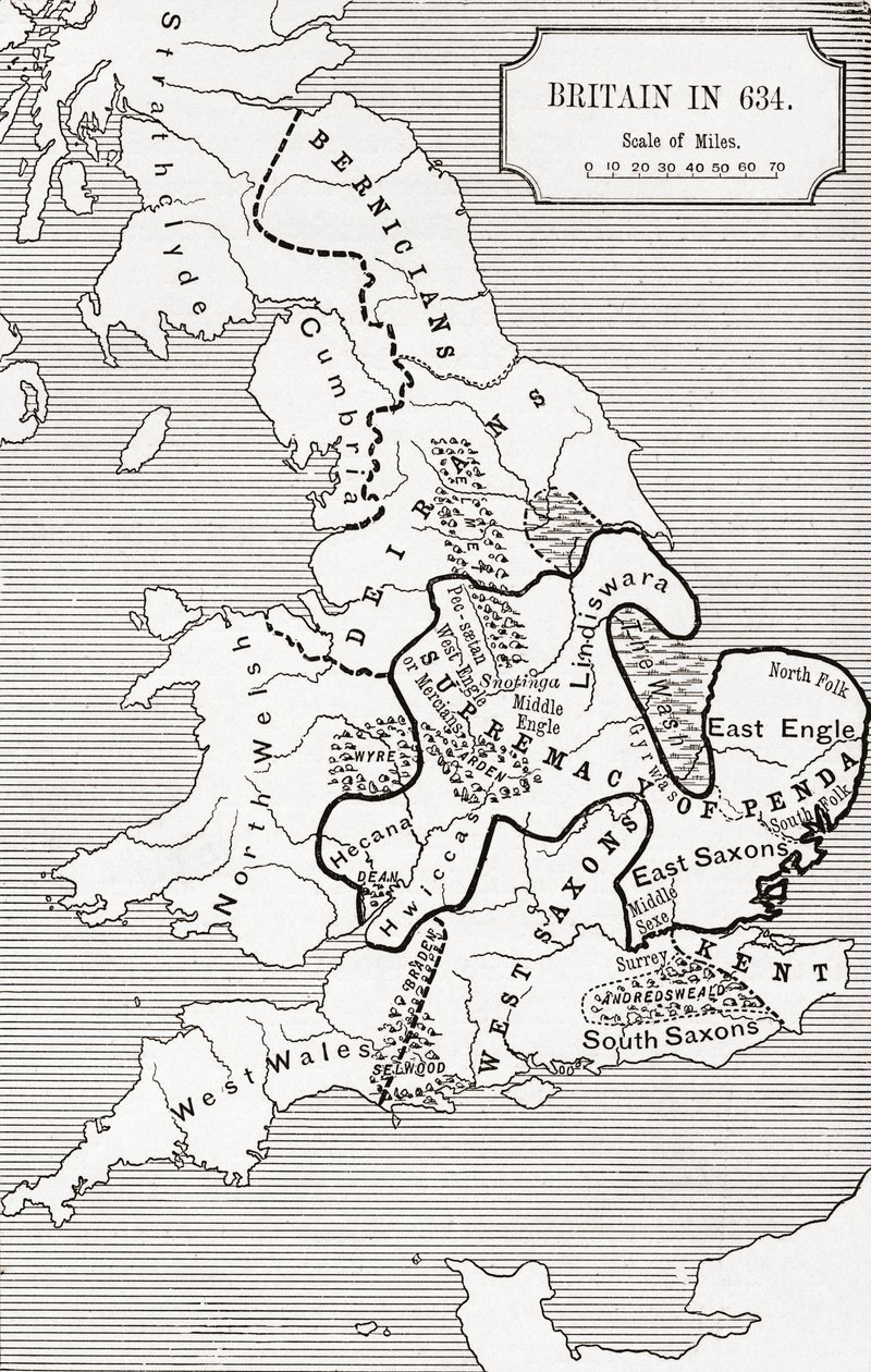 Karta över Storbritannien 634, från The Northumbrian Kingdom 588 till 685 i 