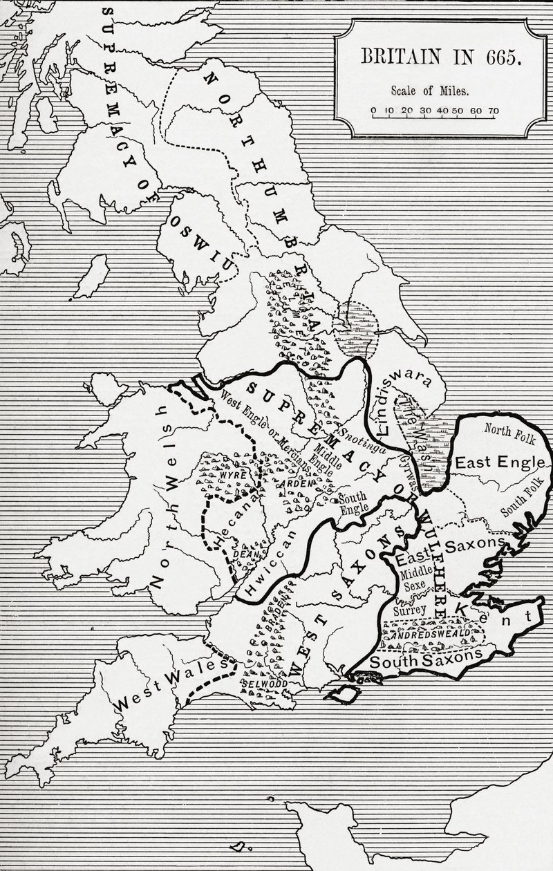 Karta över Storbritannien 665, från The Northumbrian Kingdom 588 till 685 i 