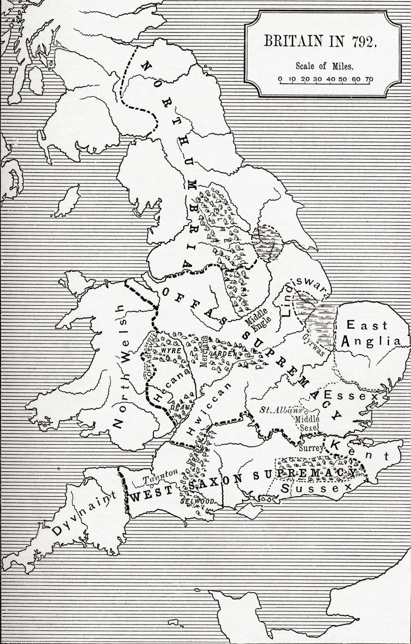 Karta över Storbritannien 792, från The Three Kingdoms 685 till 828 i 