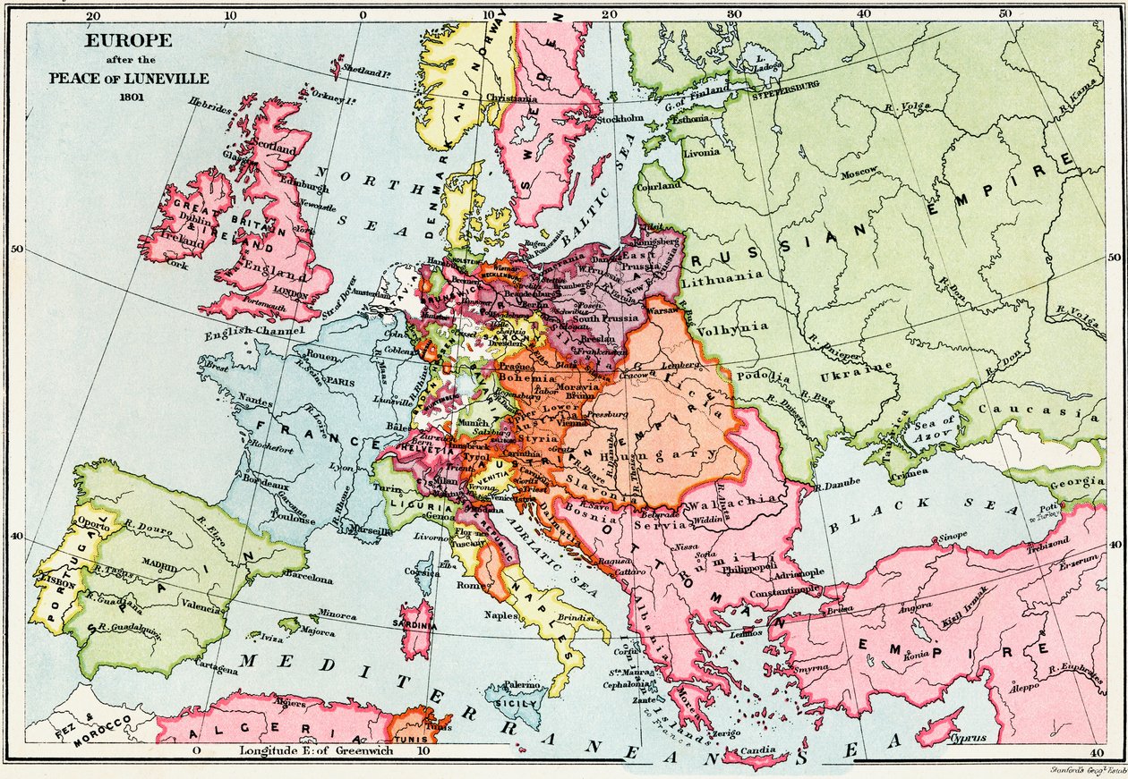 Karta över Europa efter freden i Luneville, 1801, från 