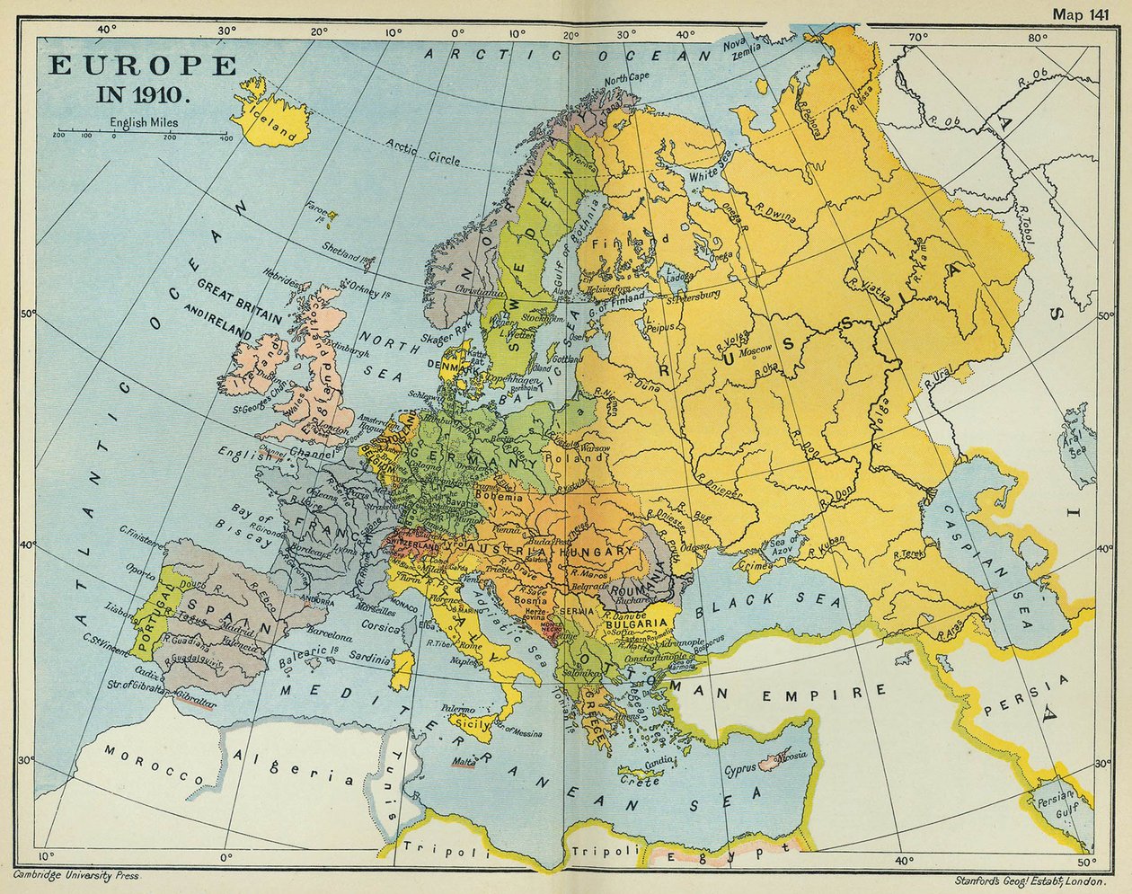 Karta över Europa 1910 (färg litho) av English School