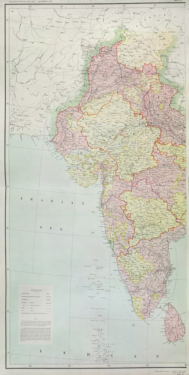 Karta över Indien, publicerad under ledning av överste H.R. Thuillier, R.E., Indiens landmätare, 1877 av English School