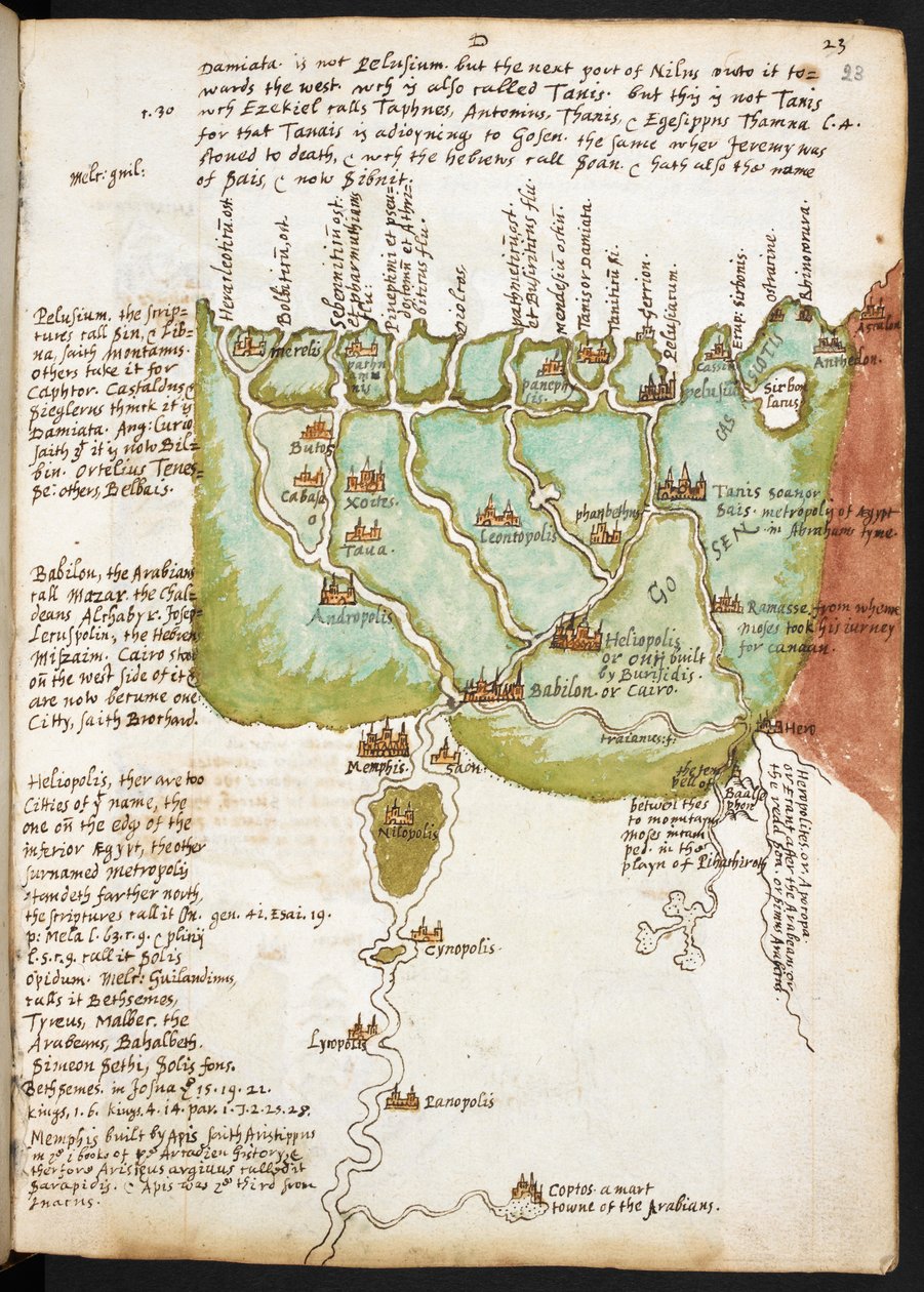 Karta över Nedre Egypten, från Sir Walter Raleighs anteckningsbok (1552-1618), c.1606-08 (penna och bläck på papper) av English School