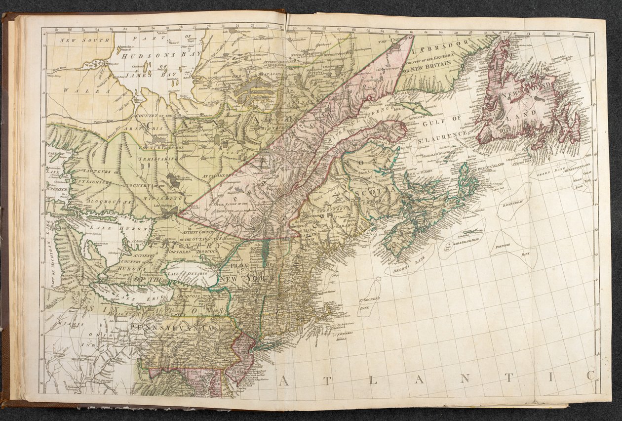 Karta över Nordamerika, detalj av USA:s och Kanadas östkust, från 
