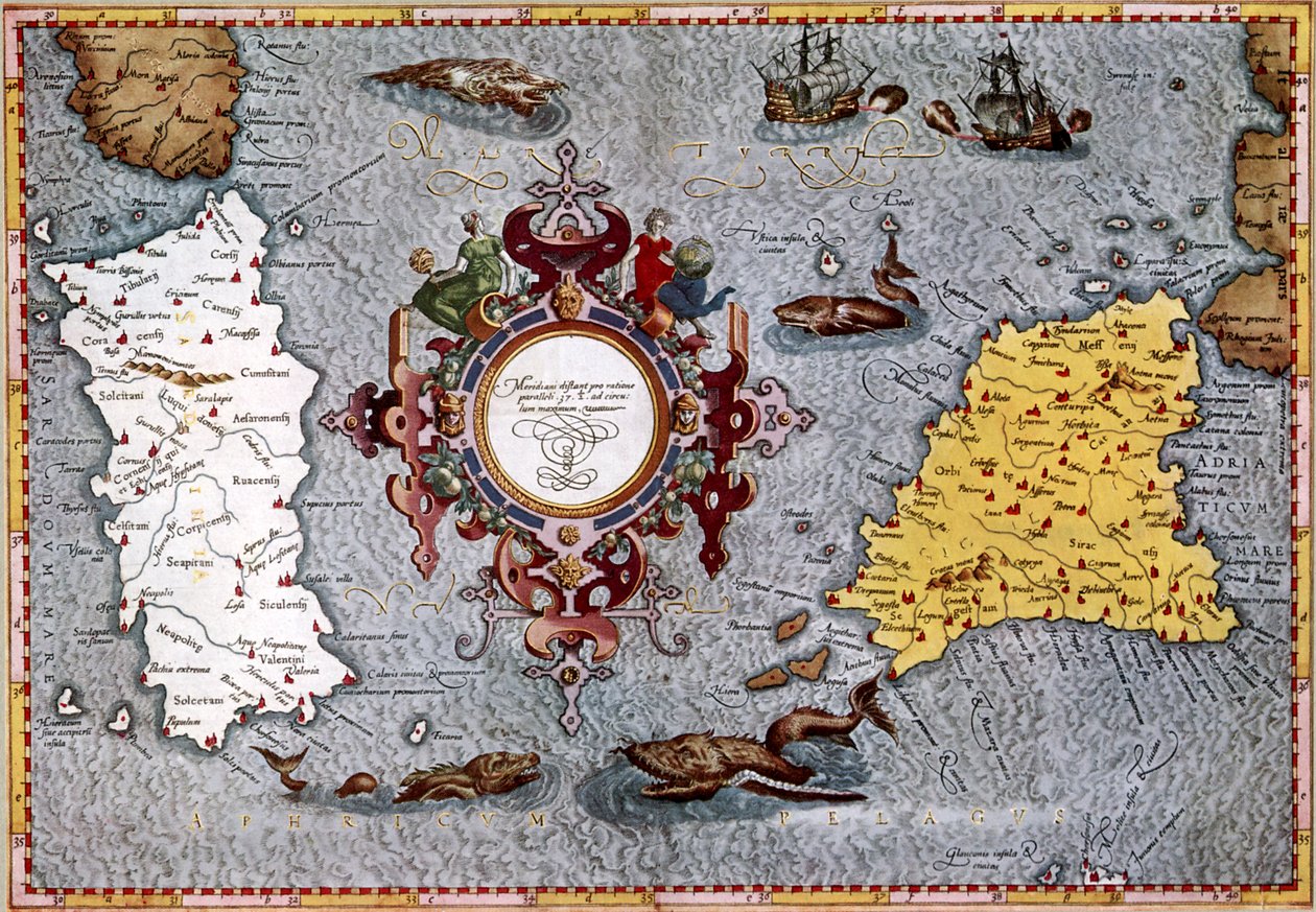 Karta över Sardinien och Sicilien, Ptolemaios "Geographica av English School