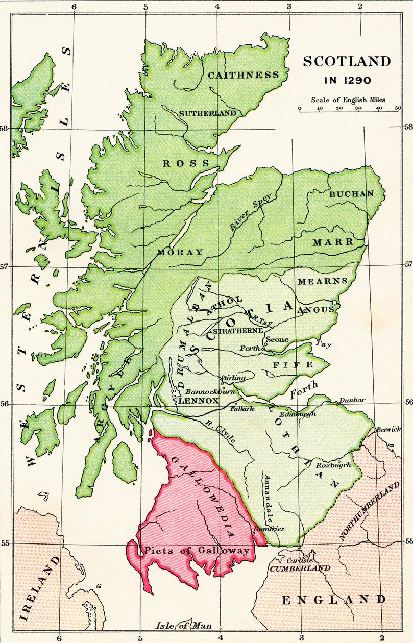 Karta över Skottland 1290, från 