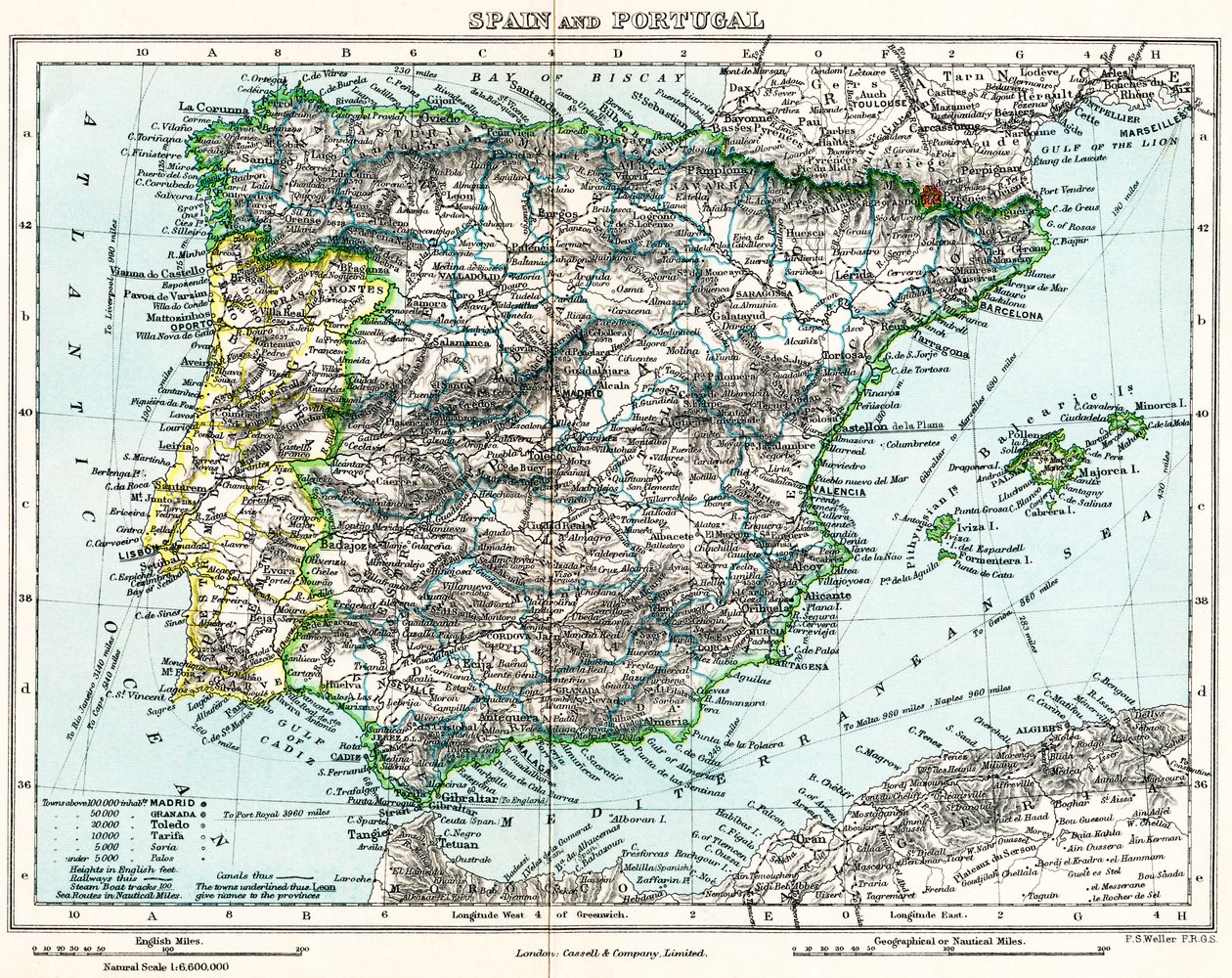 Karta över Spanien och Portugal från Milner