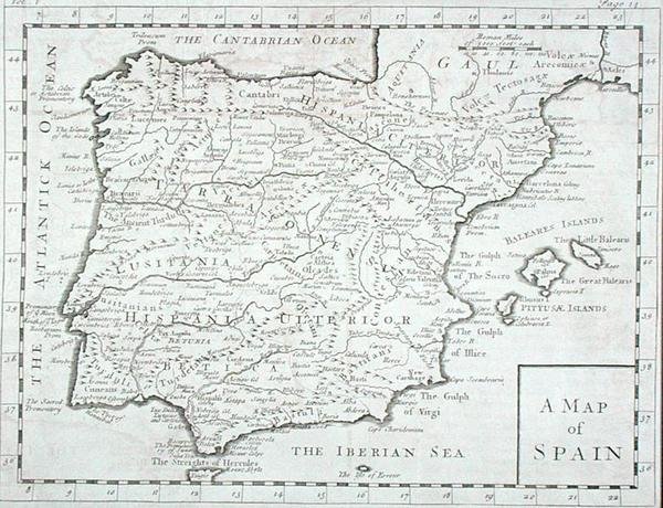 Karta över Spanien och Portugal, sent 1700-tal (gravyr) av English School