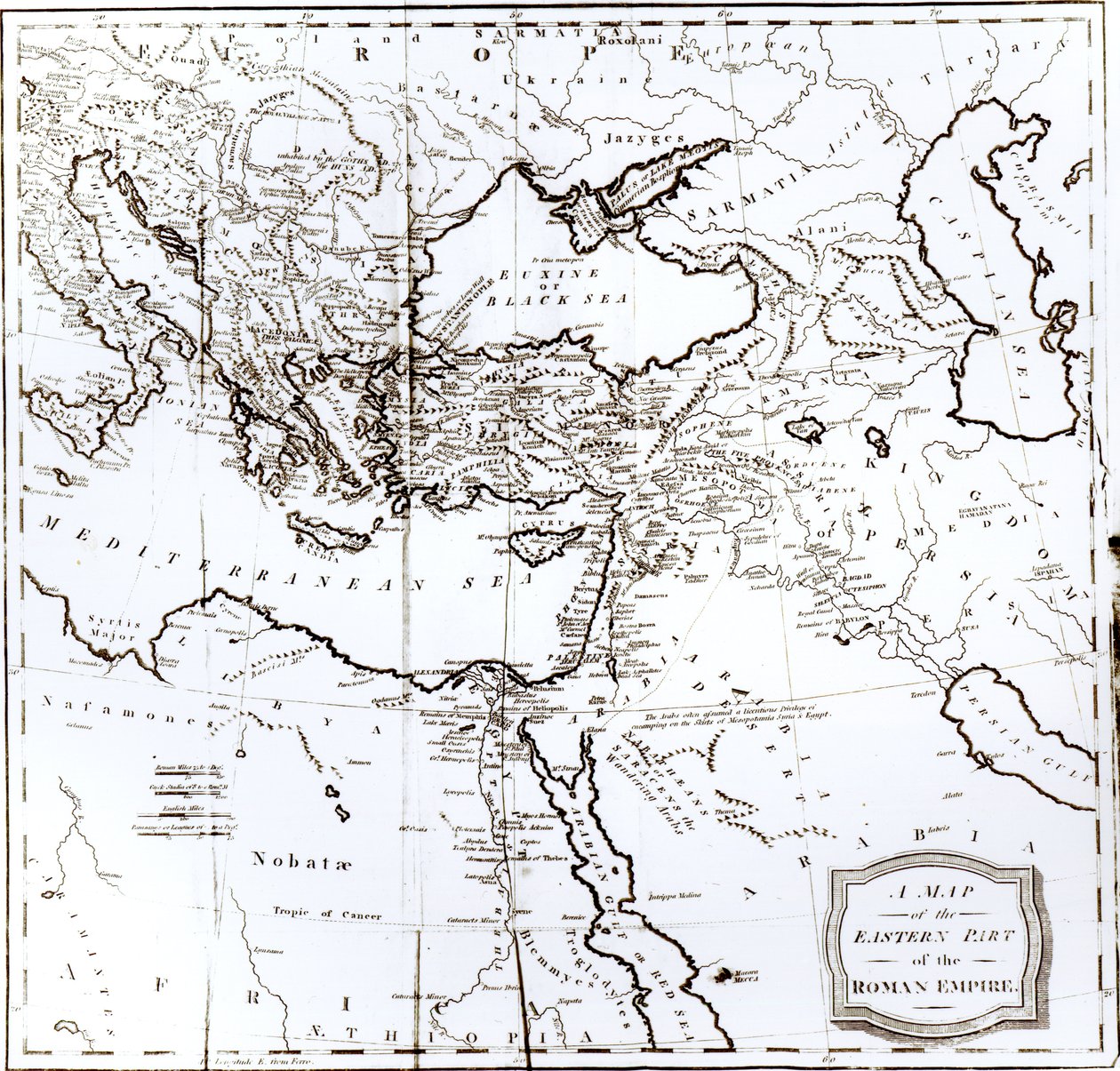 Karta över den östra delen av det romerska imperiet, från "The History of the Decline and Fall of the Roman Empire" Vol 6, av Edward Gibbon, 1808 av English School