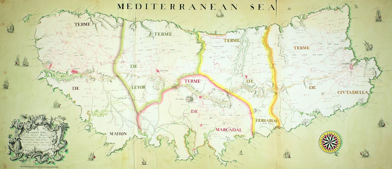 Karta över ön Menorca, ca 1740 av English School