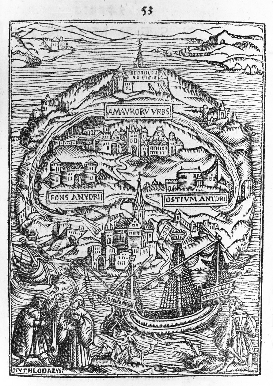Karta över ön Utopia, bokens frontispice, 1563 av English School