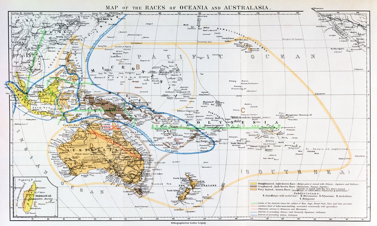 Karta över raserna i Oceanien och Australasien, från 