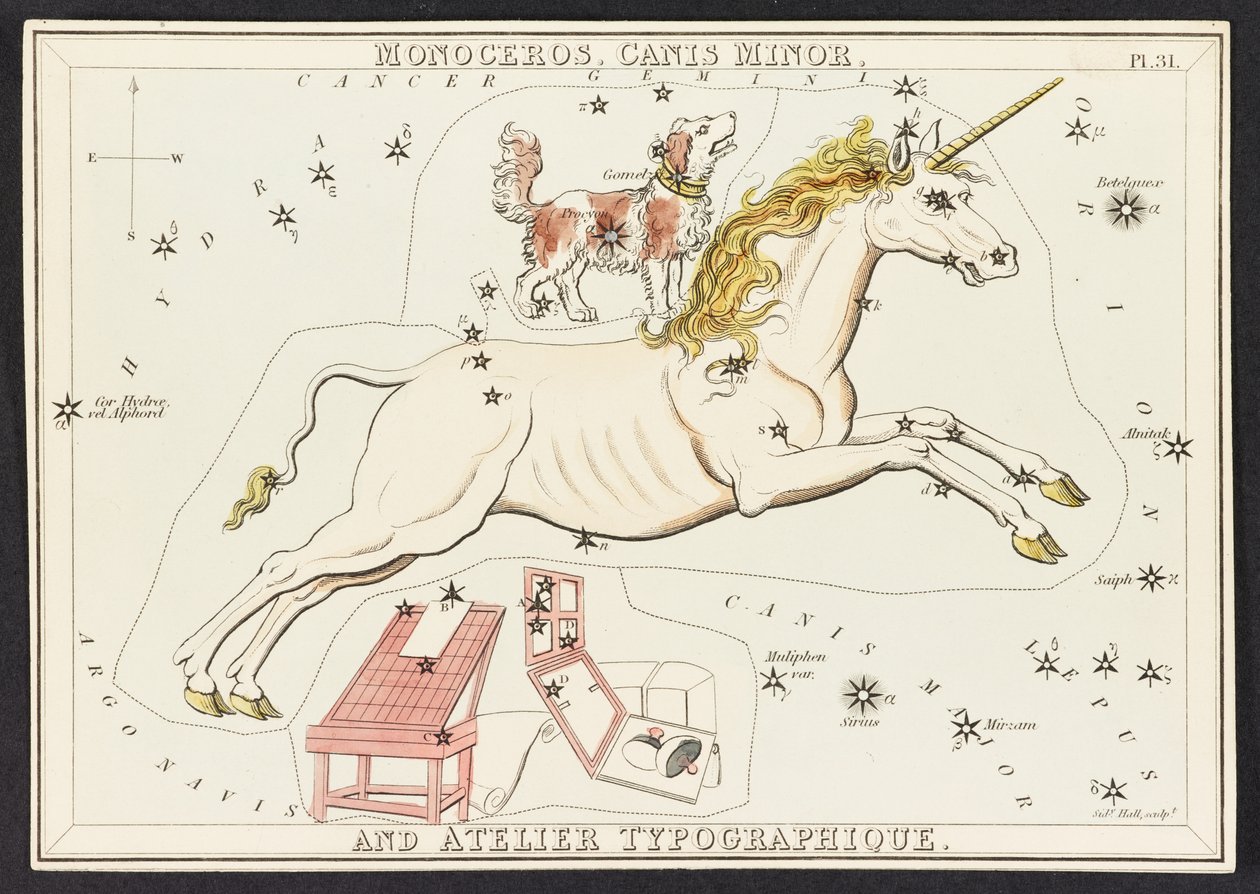 Kartor C.44.A.42 Monoceros. Canis Minor. Och Atelier Typographique, från 