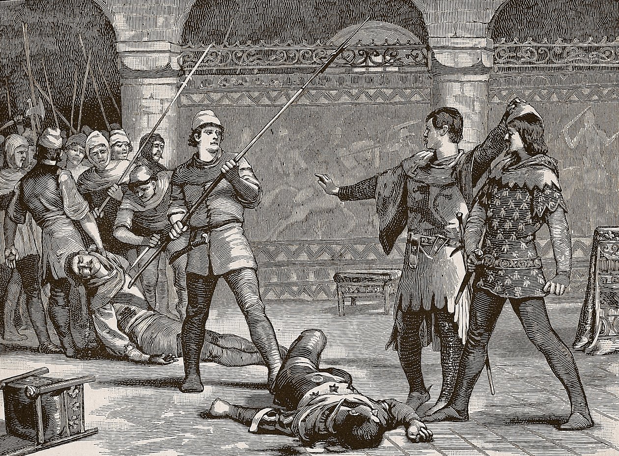 Marcel and the Dauphin of France, illustration från Cassells Illustrated History of England (sepiafoto) av English School