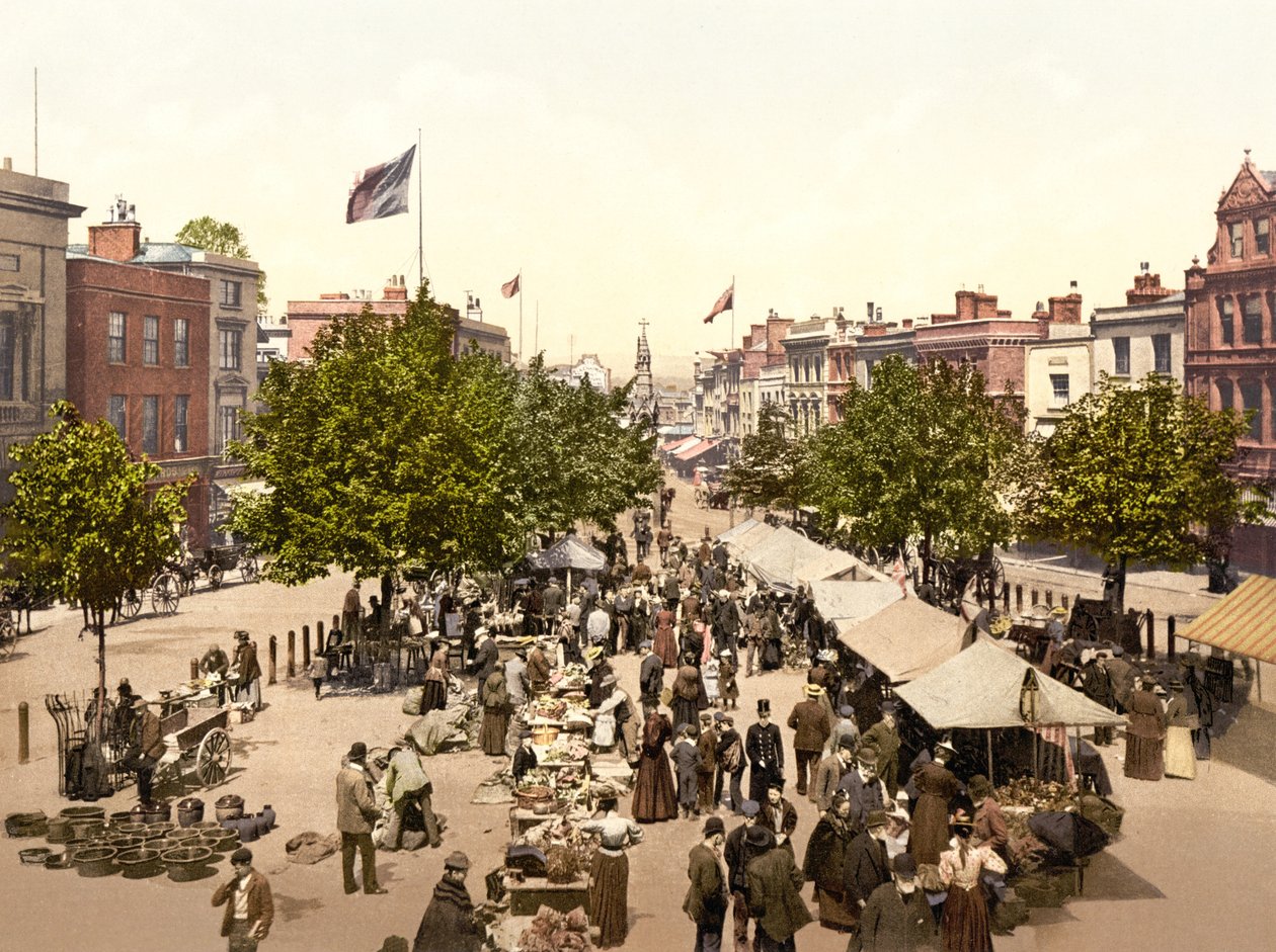 Market, the Parade, Taunton (handfärgat foto) av English School