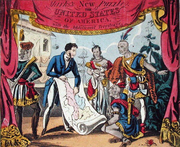 Marks nya pussel. Amerikas förenta stater, med ytterligare territorier, utgiven av J.F. Marks, London (färg litho) av English School