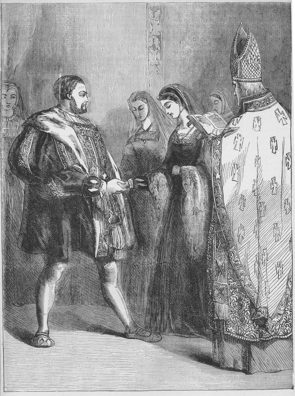 Äktenskap mellan Henry VIII och Catherine Parr (tryck) av English School