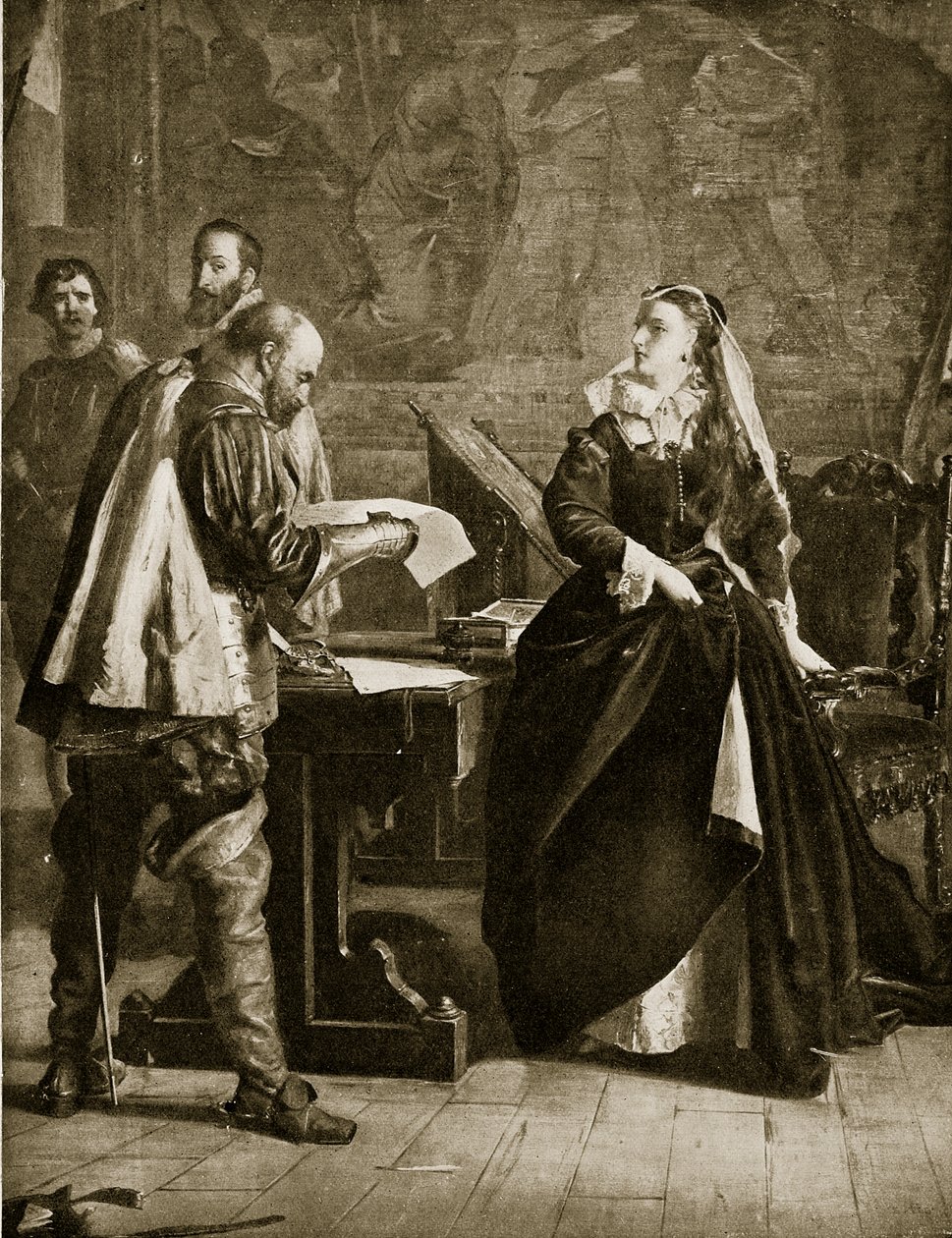 Mary Queen of Scots undertecknar sin abdikation, juli 1567, illustration från Hutchinsons Story of the British Nation, ca 1923 av English School