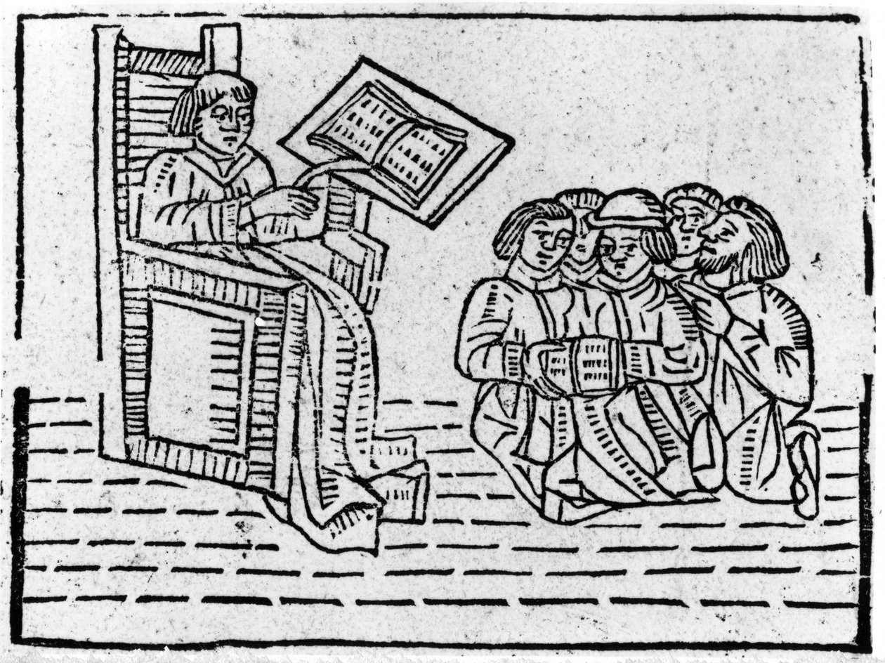 Mästare och elever, c.1481 (träsnitt) av English School