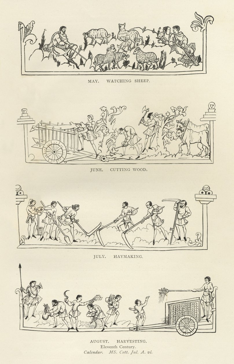 Maj, juni, juli och augusti, från The Julius Calendar and Hymnal, illustration från History of the English People av English School